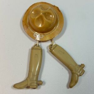 Vintage Plastic Celluloid Pin Brooch Riding Hat Cowboy Boots & Hat c.1940s